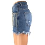 Women's Blue Rhinestone Distressed Fringe High Rise Cut Photo 1