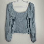 H&M light blue white floral puff long sleeve cropped blouse ruched size M Photo 4