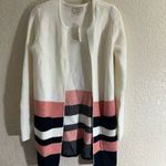 Loft  Ivory Pink Navy Blue Long Cardigan - Size Small -‎ NWT Photo 2