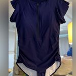 NEW Modest 1 Pc Bathing Suit Short Sleeve Tummy Control Swimsuit Zipper M Blue Size M Photo 3
