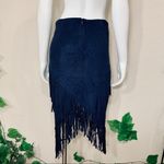 En Crême En Creme Suede Blue Navy Fringe Bohemian Skirt Photo 6