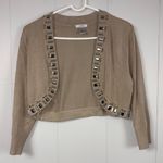 Cache  Vintage Y2K Tan Beaded Crop Cardigan Large Workwear Casual Old Money Photo 0