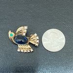 Dove Vintage Unsigned Gold-tone  Bird Blue Jelly Belly Brooch Pin Photo 4