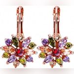 Rose Gold Color Brilliant Flower Marquise Round Multicolor Earrings Photo 0
