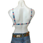 Splendid Tropical Floral Bikini Top Blue XS Triangle Tie Front Coconut Girl NEW Photo 2