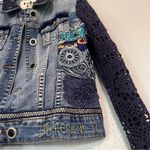 Desigual  DENIM JACKET SWEATER LONG SLEEVES EMBROIDERED COLORFUL LORAL Sz 36 Photo 13