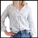 Frank & Eileen  100% Linen Paisley print button up long sleeve blue shirt Med Photo 0