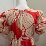 Hutch  Coral Plumeria Print Puff Sleeve Tiered V-Neck Mini Dress Preppy Coastal Photo 9