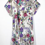 Vintage California Miss Womans Slick Satin Robe Ivory Floral Robe Slip Set Purple Size M Photo 0