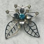 Silver Tone Flower Pin Brooch Pendant Filagree Rivet Construction Rhinestones Photo 1