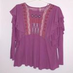 Free People  WISTERIA EMBROIDERED LONG SLEEVE LA CIENEGA PURPLE PINK MESH TOP S Photo 6