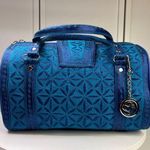 Blue Banda Barrel Bag With Intricate Embroidery & Detachable Charm Photo 0