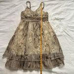 Y2K Tan brown snakeskin print babydoll dress ruffle hem smocked back Size medium Photo 6