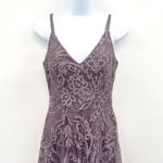 Anthropologie Floral Lace Overlay Embroidered Metallic Sleeveless V-Neck Maxi Dress Purple Photo 2
