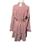 Hem & Thread NEW Womens M Plaid Shirtdress Ruffle Pink White Botton Long Sleeve Photo 8