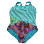 Lands' End  Colorful Striped Tugless Low Leg Soft Cup One Piece Swimsuit Size 20W Photo 2