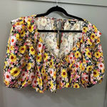 For Love & Lemons NWT  Glenn Crop Top Yellow Floral Puff Sleeve Size Medium Photo 4