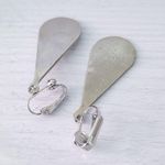 Vintage Clip On Earrings Cream Enamel & Inlayed Abalone Alpaca Mexico Photo 9