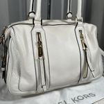 Michael Kors Julia Large Leather Satchel Cream Off White Gold Shoulder Bag Photo 6