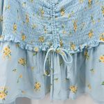 Sophie Rue Floral Long Sleeve Top Smocked Ruffle Tie Light Blue Large Peasant Photo 2