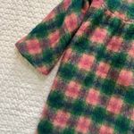 Manoush Women's Wool Blend Plaid Pea Coat Pocket Beaded Buttons Green Pink Sz 2 Photo 10