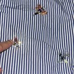 J.Crew Perfect Pinstripe Button Up Bee Insect Embellishment Jewels Blue White 0 Photo 6