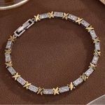 X Cross Design Zirconia Charm Bracelets for Women Men Gold Photo 0
