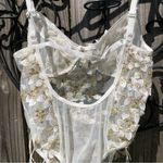 SheIn Lace Floral Applique White/Gold bodysuit S Photo 5