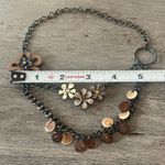 Vintage Y2K Floral Charm Necklace, Flower & Coin Charms, 15.5 inches Brown Photo 2