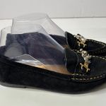 VTG Black Suede Loafers POODLE DOG CHARMS Womens 7 Designer Quirky Leather Shoes Photo 0