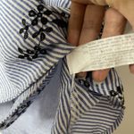 ZARA blue striped floral embroidered scallop hem vneck short sleeve shirt Small Photo 2
