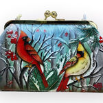 Anuschka Jungle Hand-Painted Leather Kiss Lock Clutch Crossbody Shoulder Purse Photo 0