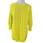 Anthropologie  Sparrow Sweater XS 100% Cotton Yellow Chartreuse Open Knit Crochet Photo 5