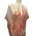 Woven Heart Kimono‎ Cover Up Shawl Duster Boho Festival Paisley Print Tassels Cream Pink Photo 1