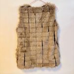 Say What? Say What Faux Fur Open Front Sleeveless Vest Tan Stripes Womens Size Large Photo 1