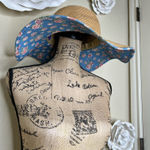 NTM: David & Young Floppy Straw Hat with Blue Floral Print Sz OS Tan Photo 0