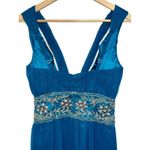 NWT Mandalay Turquoise Blue Silk Beaded Sequin Midi Evening Gown Dress Womens 4 Photo 5