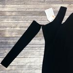 Nanushka Black Shani Knit Asymmetrical Cut Out Long Sleeve One Shoulder Mini New Photo 1