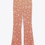 ZARA NEW  Orange Daisy Print Flare Bottom Pants Size S Boho Hippie 70s Peace Photo 1