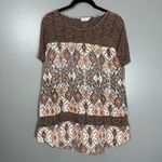 Charming Charlie Women's Brown Y2K Boho Lace Panel Top - Size Large - Earth Tone Photo 0