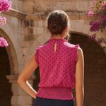 Rachel Zoe  Designer Pink Print Pleated Sleeveless Blouse Sz M Photo 1