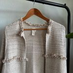 Chico's Beige Textured Fringe Open-Front Knit Cardigan Size 2 / 12 Photo 3