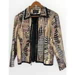 Vintage 80’s Giancarlo Ferrari Black Tan Animal Geometric Print Zip Up Jacket L Size L Photo 0