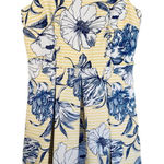 R & K Dress Yellow Stripes Blue Floral Pleated Skirt Knee Length Retro Size 14 Photo 0