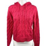 Anthropologie Red Cable Chunky Knit Pullover Hooded Sweater Jacket Top Size L Photo 0
