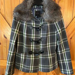 The Limited  Faux Fur Collar Plaid Coat Size Medium (0550) Photo 0