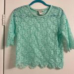 American Rag Turquoise Lace Short Sleeve Crop Top Photo 0