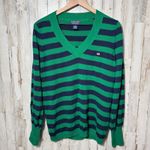 Polo Jeans Company Ralph Lauren Striped V Neck Sweater Green Navy Women's XL Photo 1