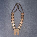 Squash Blossom Style necklace with real stone and bronze colored setting Brown Photo 5