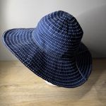 Scala  Collezione Blue Polka Dot Wide Brim Sun Hat Ribbon Bow Floppy Beach Cap OS Photo 6